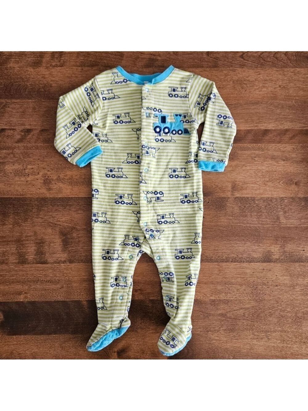 5/$25 Pekkle Baby Boys Footed Sleeper Train Stripe 12M